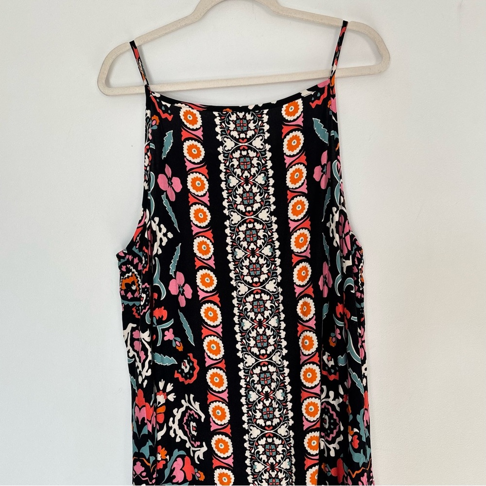 1. State Black Floral Patterned Tank Maxi Sun Dress Size XL Beach Boho - Picture 9 of 11